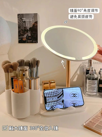 LED Vanity Mirror with Storage Organizer & Phone Holder