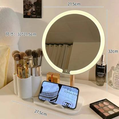 LED Vanity Mirror with Storage Organizer & Phone Holder