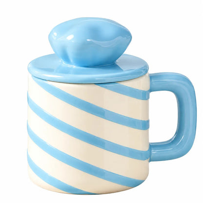 Pastel Stripe Ceramic Coffee Mug with Lid