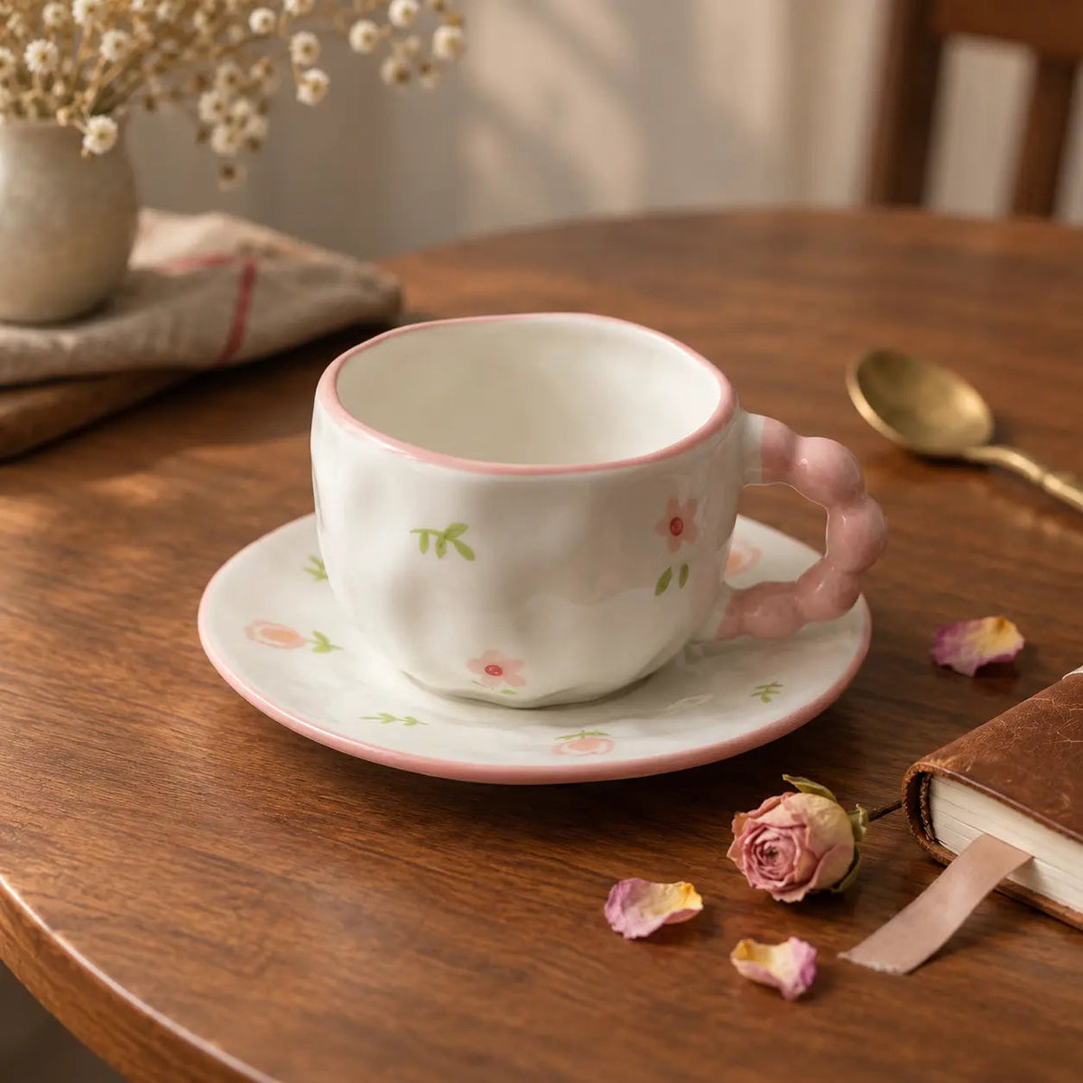 Blush Daisy Ceramic Tea Cup & Floral Saucer