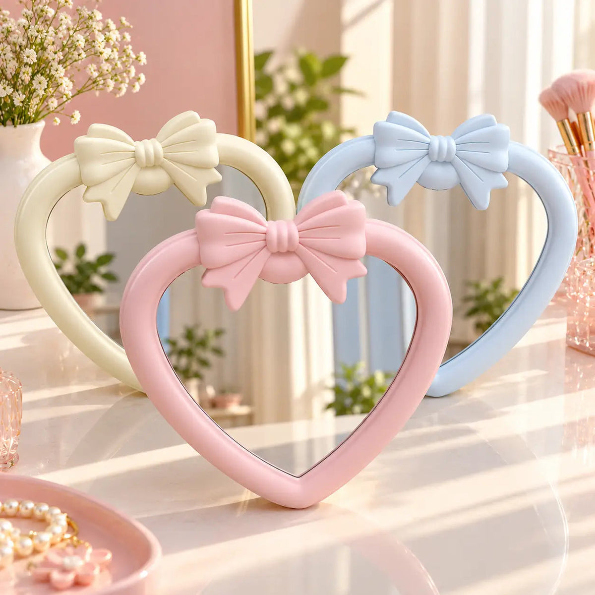 Heart-Shaped Vanity Mirror with Oversized Bow
