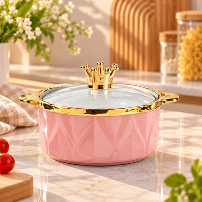 Crown Lid Ceramic Serving Bowl with Gold Trim