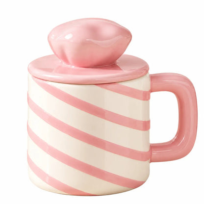 Pastel Stripe Ceramic Coffee Mug with Lid