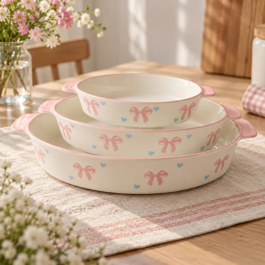Pink Ribbon & Heart Oval Ceramic Serving Dish