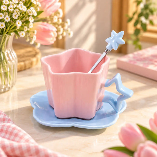 Star Handle Ceramic Cup, Saucer & Spoon Set