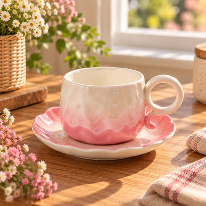 Pastel Ombre Ceramic Cup with Flower Saucer