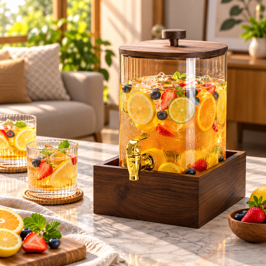 4.2L Clear Glass Drink Dispenser with Wood Stand