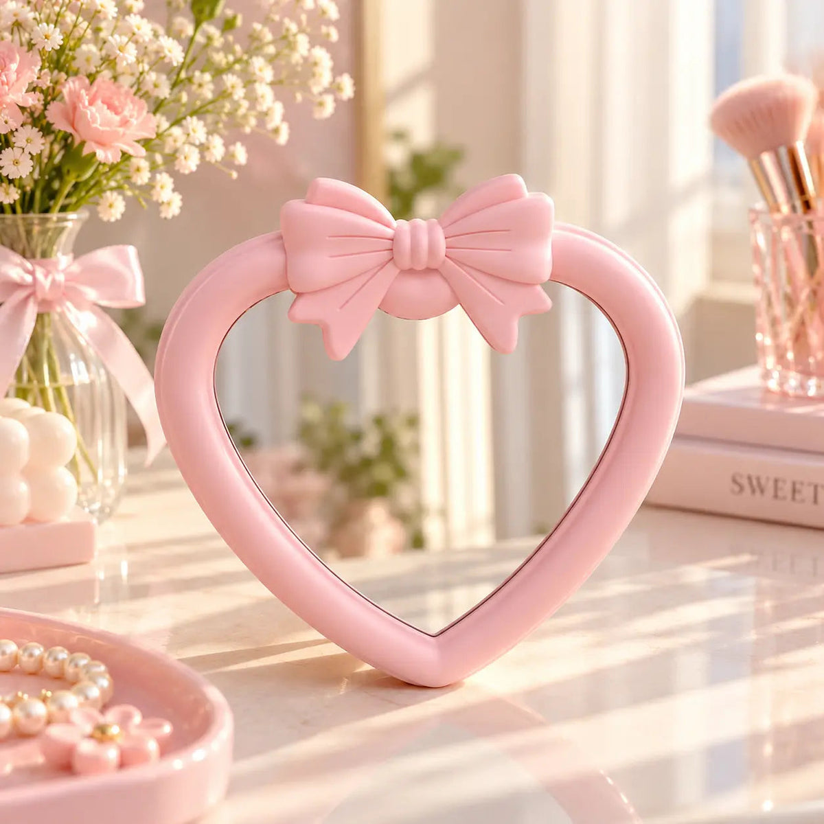 Heart-Shaped Vanity Mirror with Oversized Bow