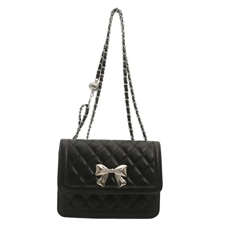 Lumiere Quilted Crossbody – Structured Diamond-Stitched Handbag with Metallic Bow Accent