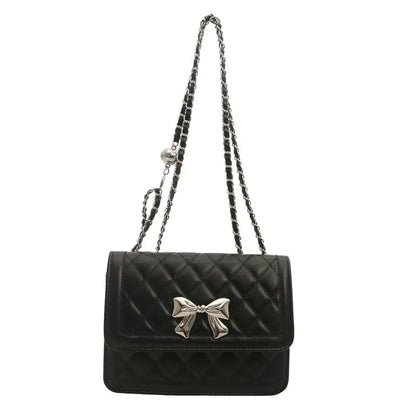 Lumiere Quilted Crossbody – Structured Diamond-Stitched Handbag with Metallic Bow Accent